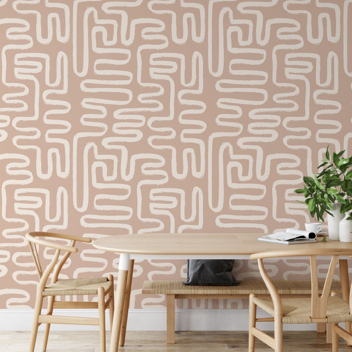 Aesthetic Contemporary pattern with abstract Minimal elegant line brush stroke shapes and line in nude colors. Pastel boho background in minimalist mid century style - OCP TINY THINGS