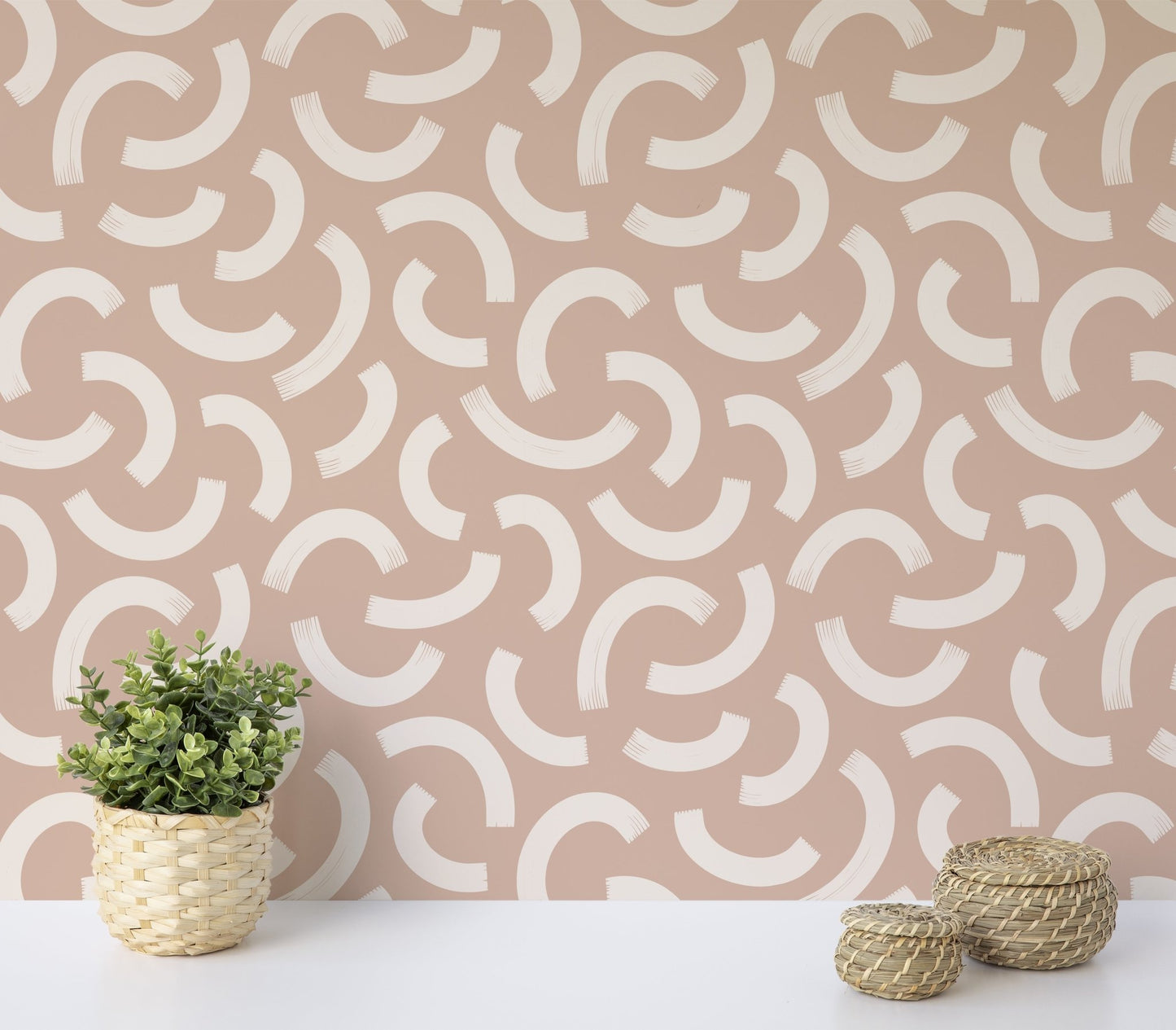 Aesthetic Contemporary pattern with abstract Minimal elegant line brush stroke shapes and line in nude colors. Pastel boho background in minimalist mid century style - OCP TINY THINGS