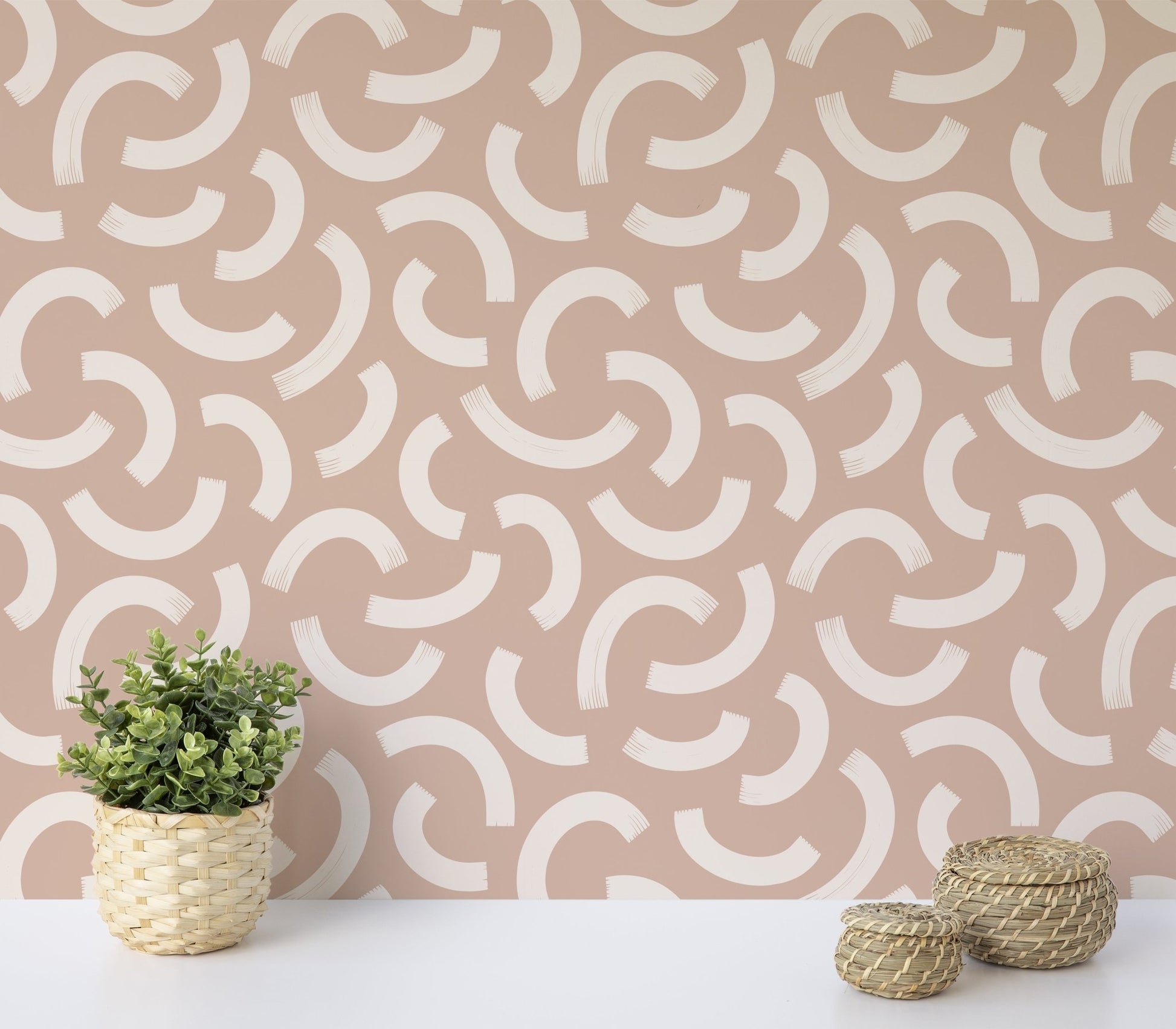 Aesthetic Contemporary pattern with abstract Minimal elegant line brush stroke shapes and line in nude colors. Pastel boho background in minimalist mid century style - OCP TINY THINGS