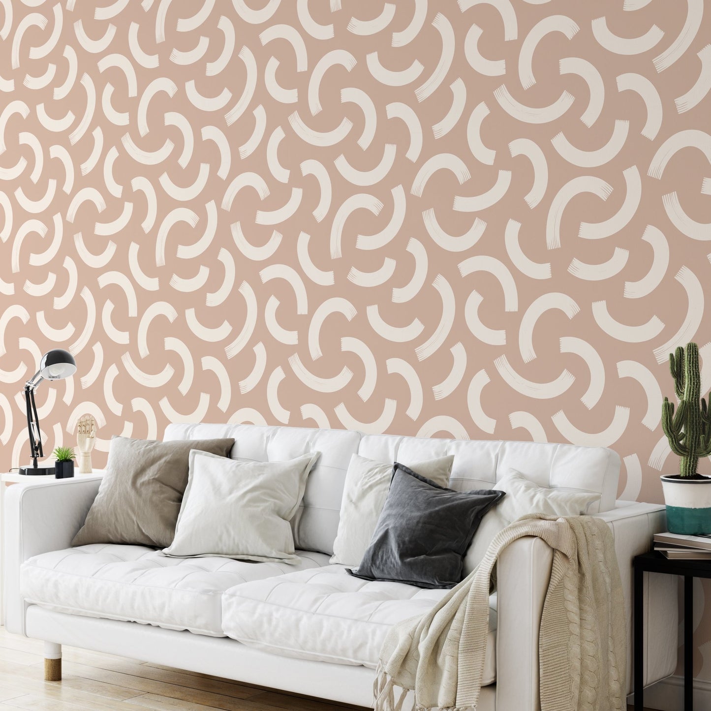 Aesthetic Contemporary pattern with abstract Minimal elegant line brush stroke shapes and line in nude colors. Pastel boho background in minimalist mid century style - OCP TINY THINGS