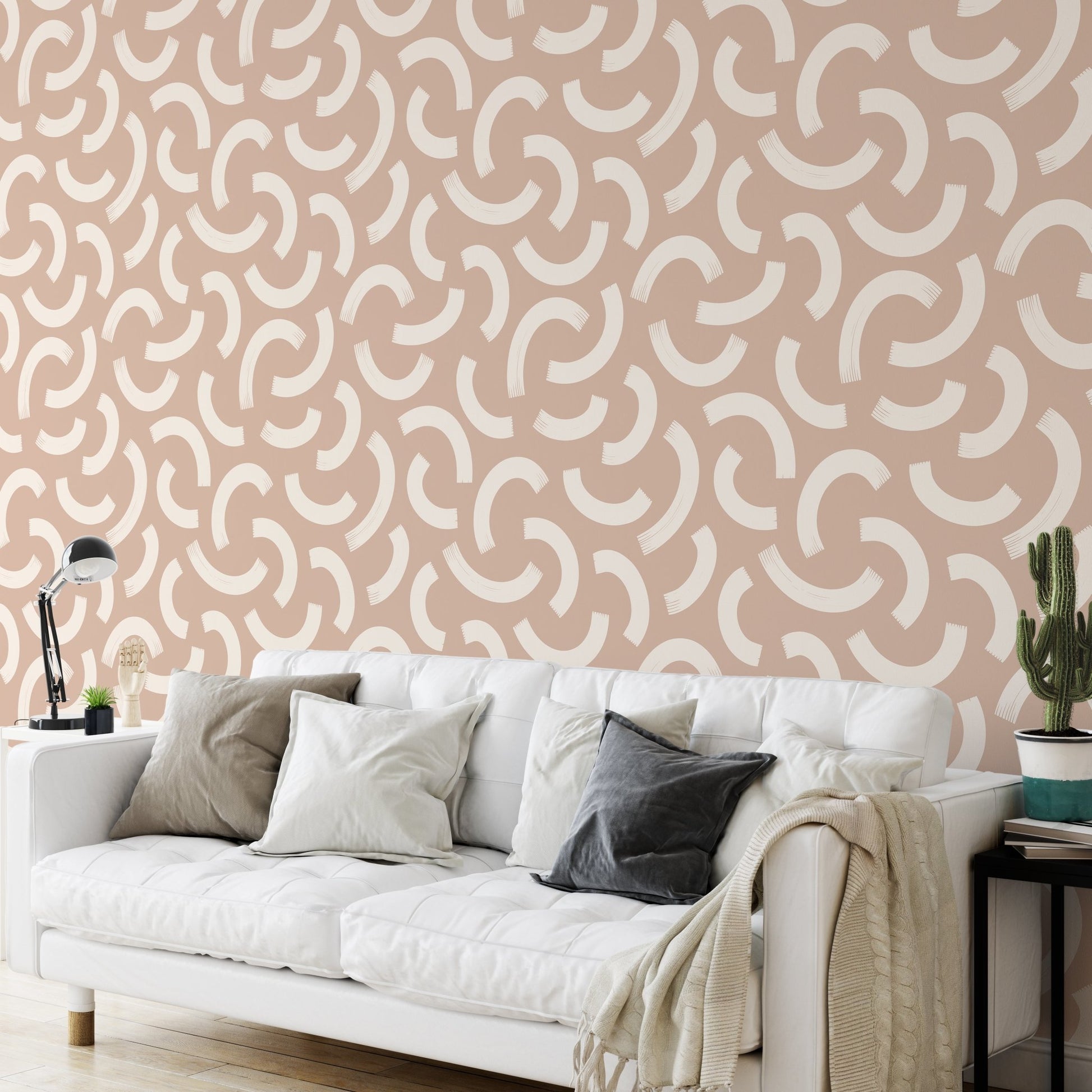 Aesthetic Contemporary pattern with abstract Minimal elegant line brush stroke shapes and line in nude colors. Pastel boho background in minimalist mid century style - OCP TINY THINGS