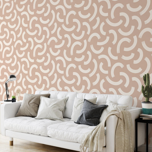 Aesthetic Contemporary pattern with abstract Minimal elegant line brush stroke shapes and line in nude colors. Pastel boho background in minimalist mid century style - OCP TINY THINGS