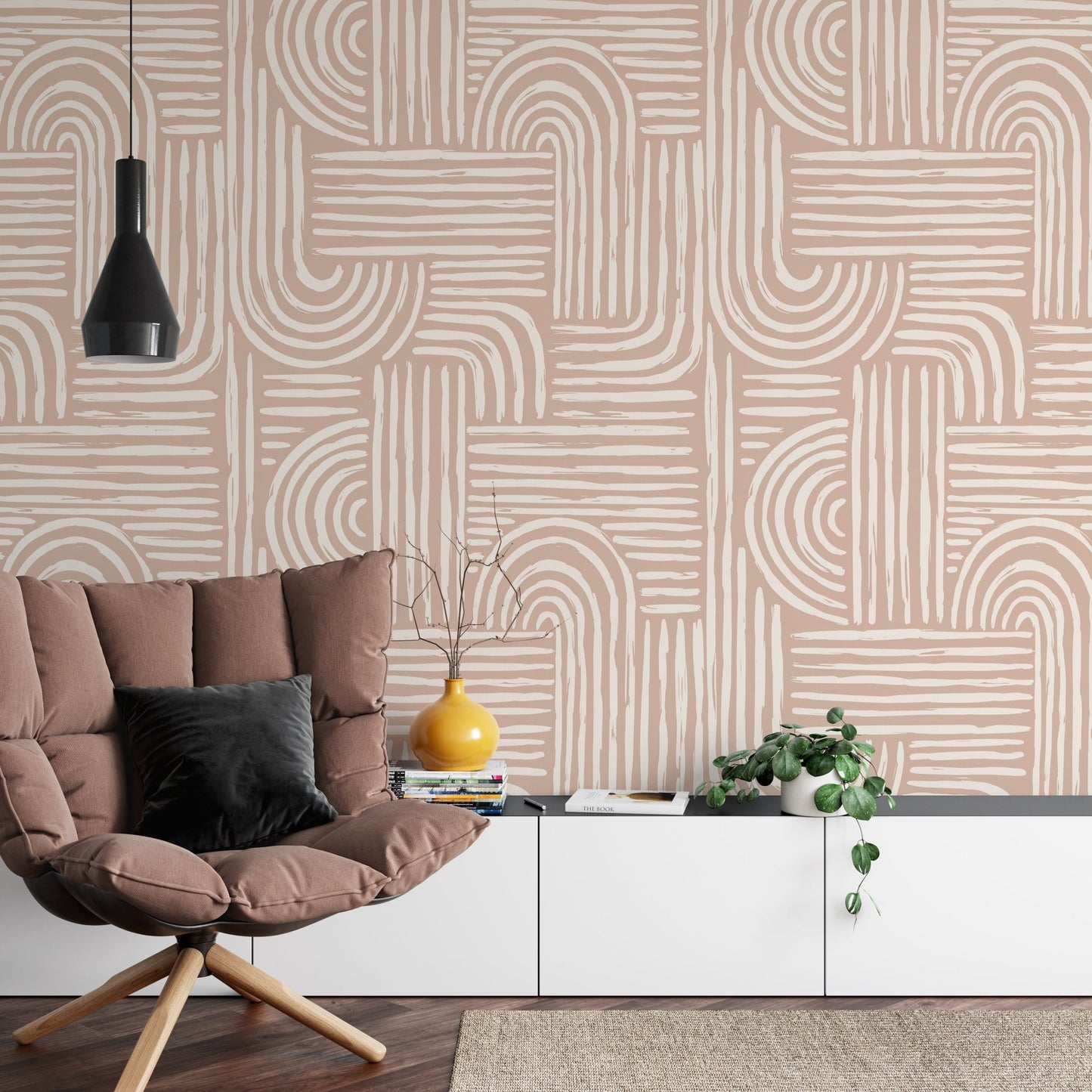 Aesthetic Contemporary pattern with abstract Minimal elegant line brush stroke shapes and line in nude colors. Pastel boho background in minimalist mid century style - OCP TINY THINGS