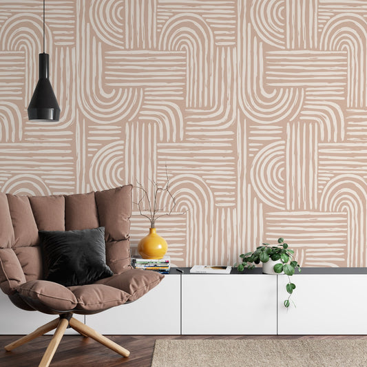 Aesthetic Contemporary pattern with abstract Minimal elegant line brush stroke shapes and line in nude colors. Pastel boho background in minimalist mid century style - OCP TINY THINGS