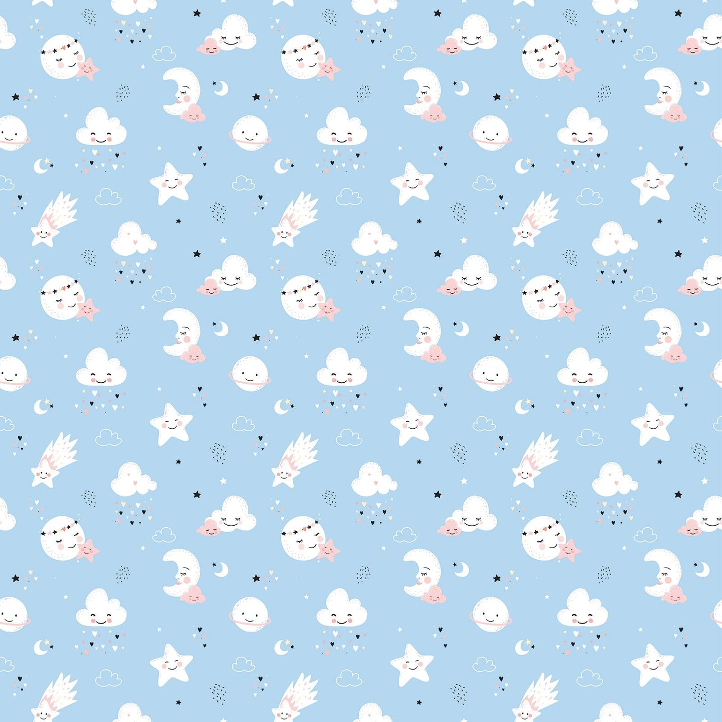 Moons, Stars and Clouds Blue Pattern - OCP TINY THINGS