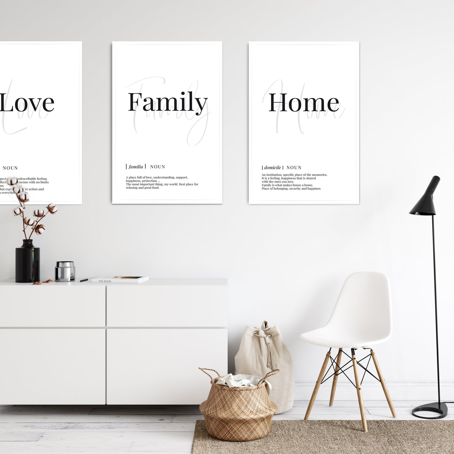 Canvas Wall Art Panel of Three Pieces Love- Family- Home