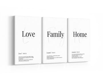 Canvas Wall Art Panel of Three Pieces Love- Family- Home