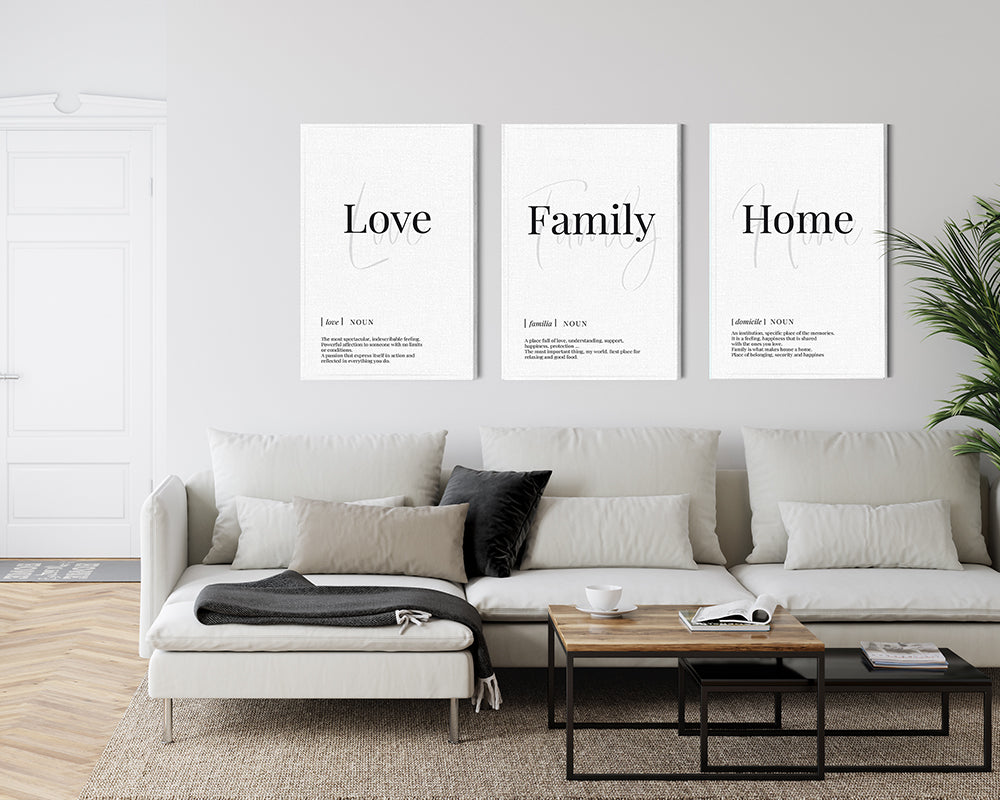 Canvas Wall Art Panel of Three Pieces Love- Family- Home