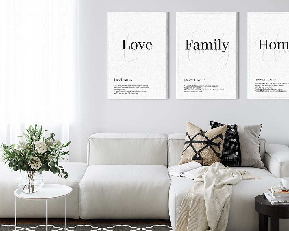 Canvas Wall Art Panel of Three Pieces Love- Family- Home