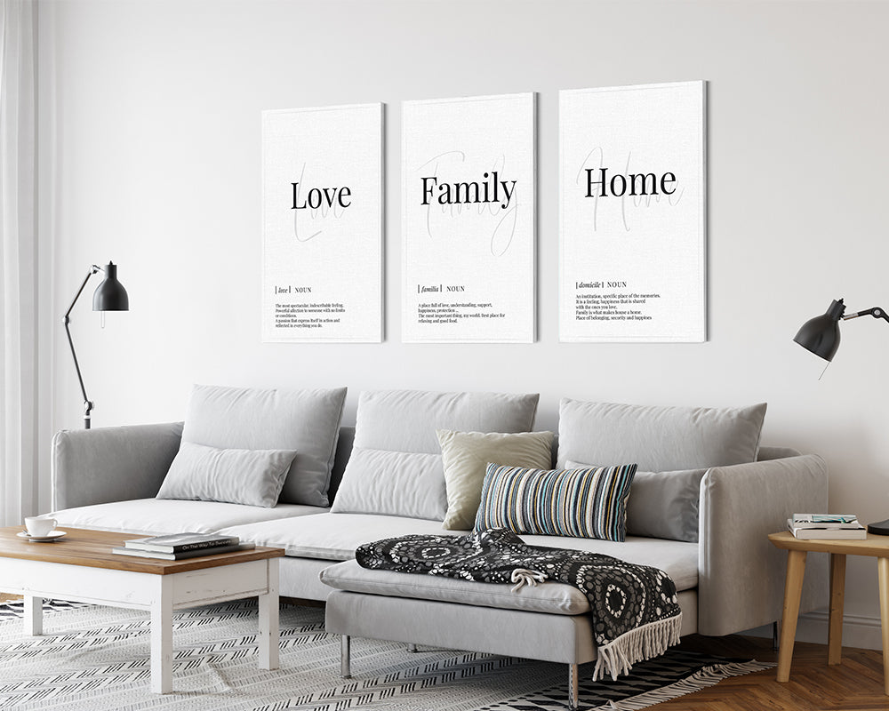 Canvas Wall Art Panel of Three Pieces Love- Family- Home