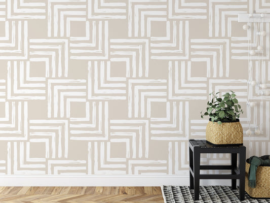 Aesthetic Contemporary pattern with abstract Minimal elegant line brush stroke shapes and line in nude colors. Pastel boho background in minimalist mid century style - OCP TINY THINGS