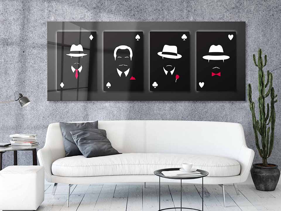 Four aces with mafia men silhouettes. Playing card set - OCP TINY THINGS