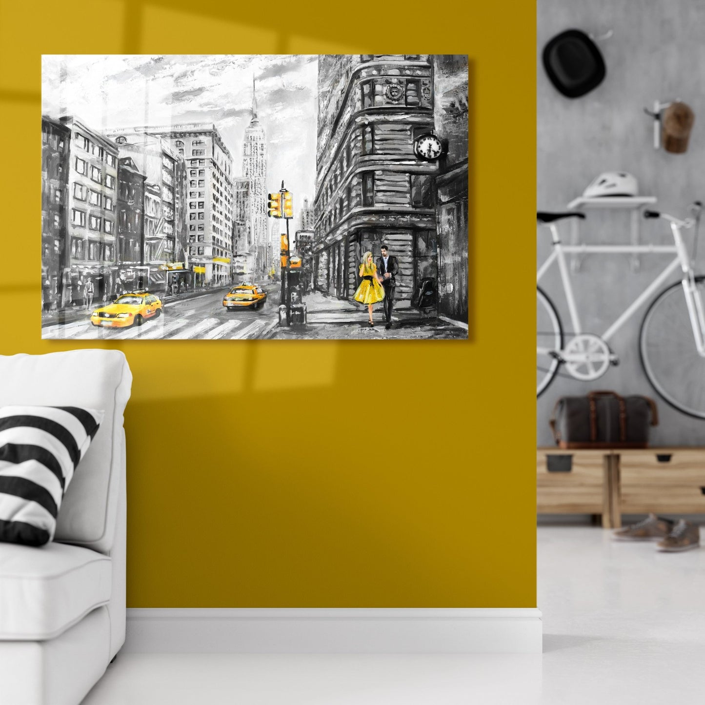 Modern Artwork, New York in gray and yellow colors, illustration New York 3 - OCP TINY THINGS