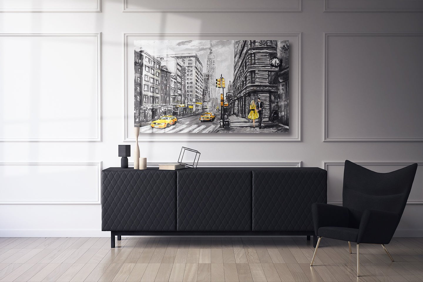 Modern Artwork, New York in gray and yellow colors, illustration New York 3 - OCP TINY THINGS