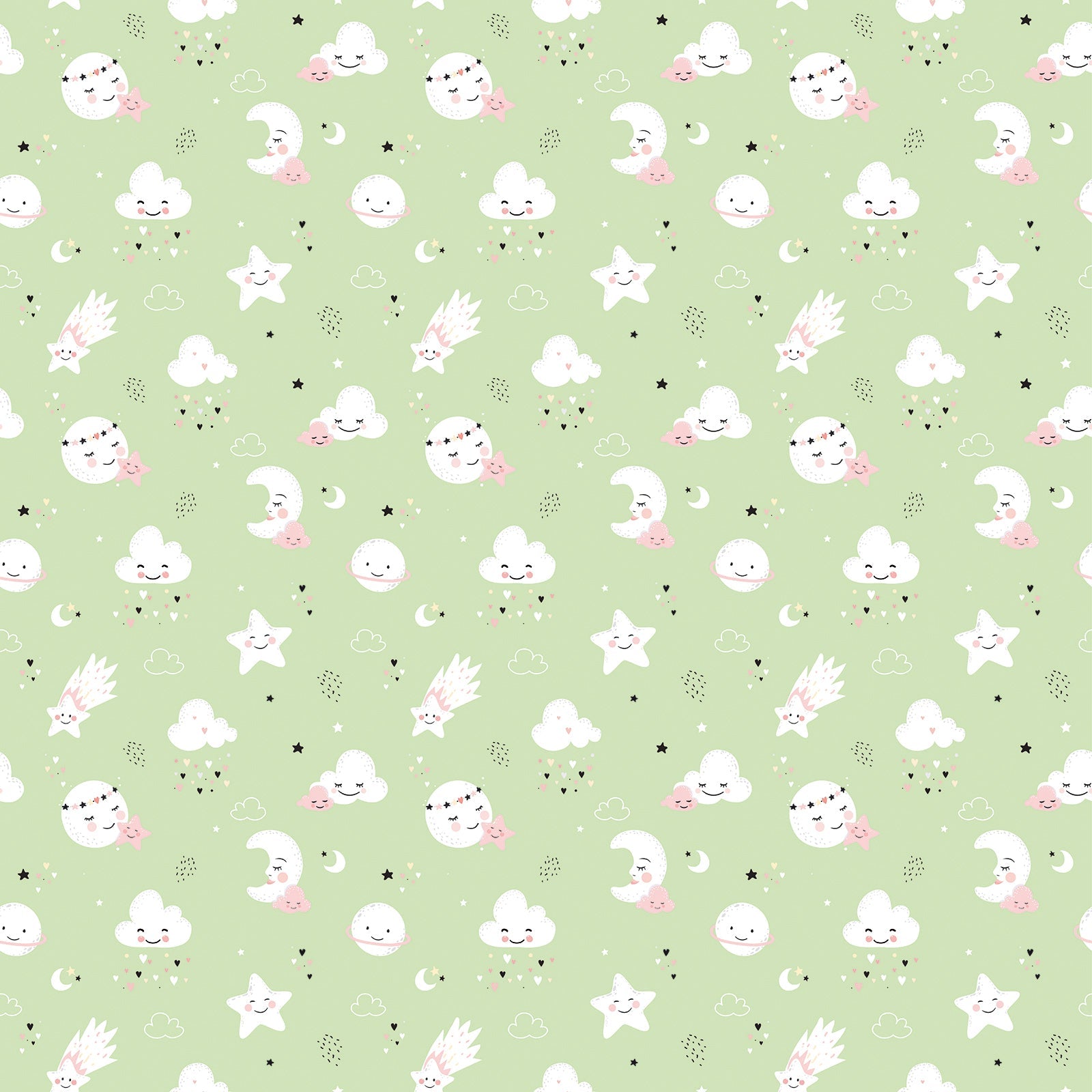 Moons and Clouds Green Pattern - OCP TINY THINGS