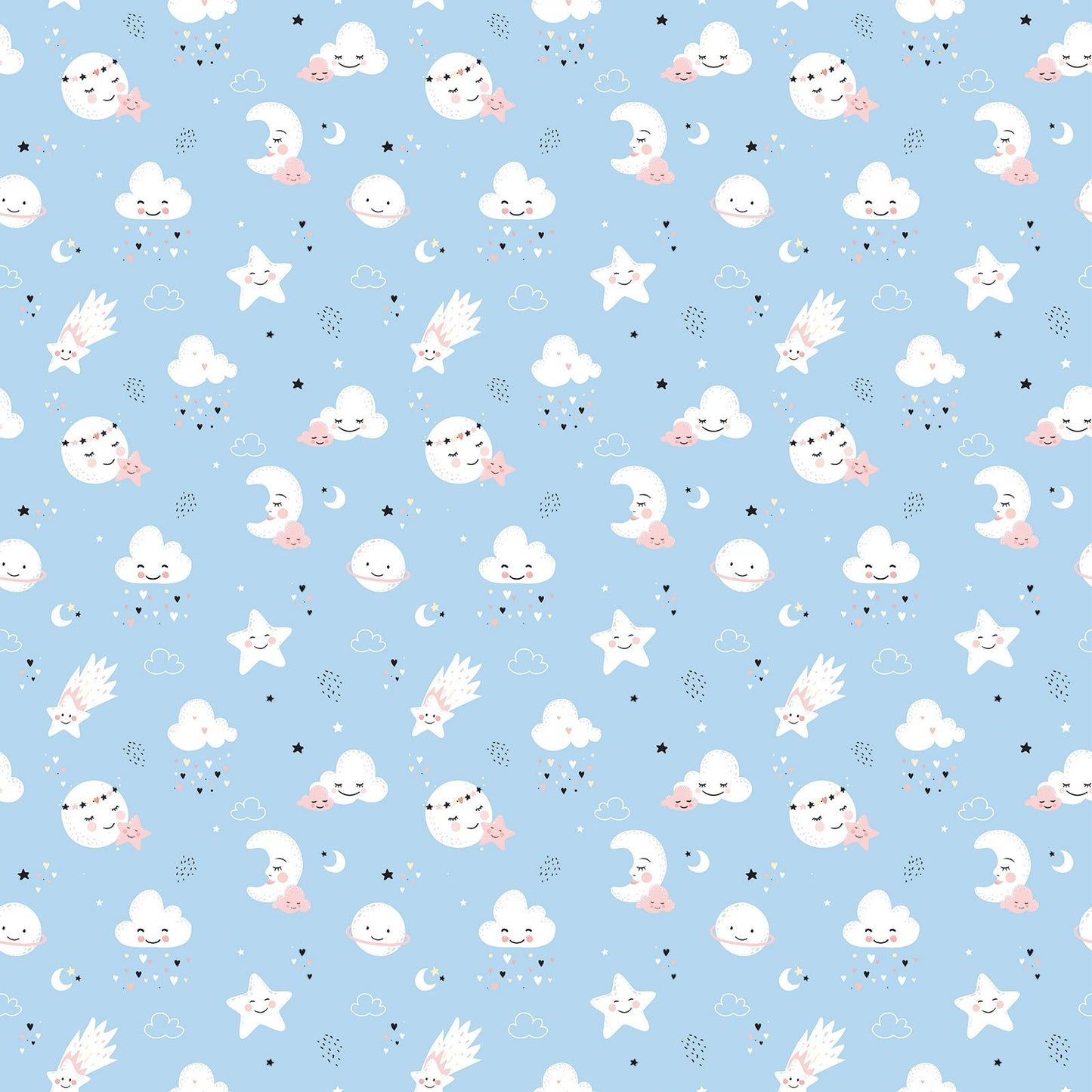 Moons, Stars and Clouds Blue Pattern - OCP TINY THINGS