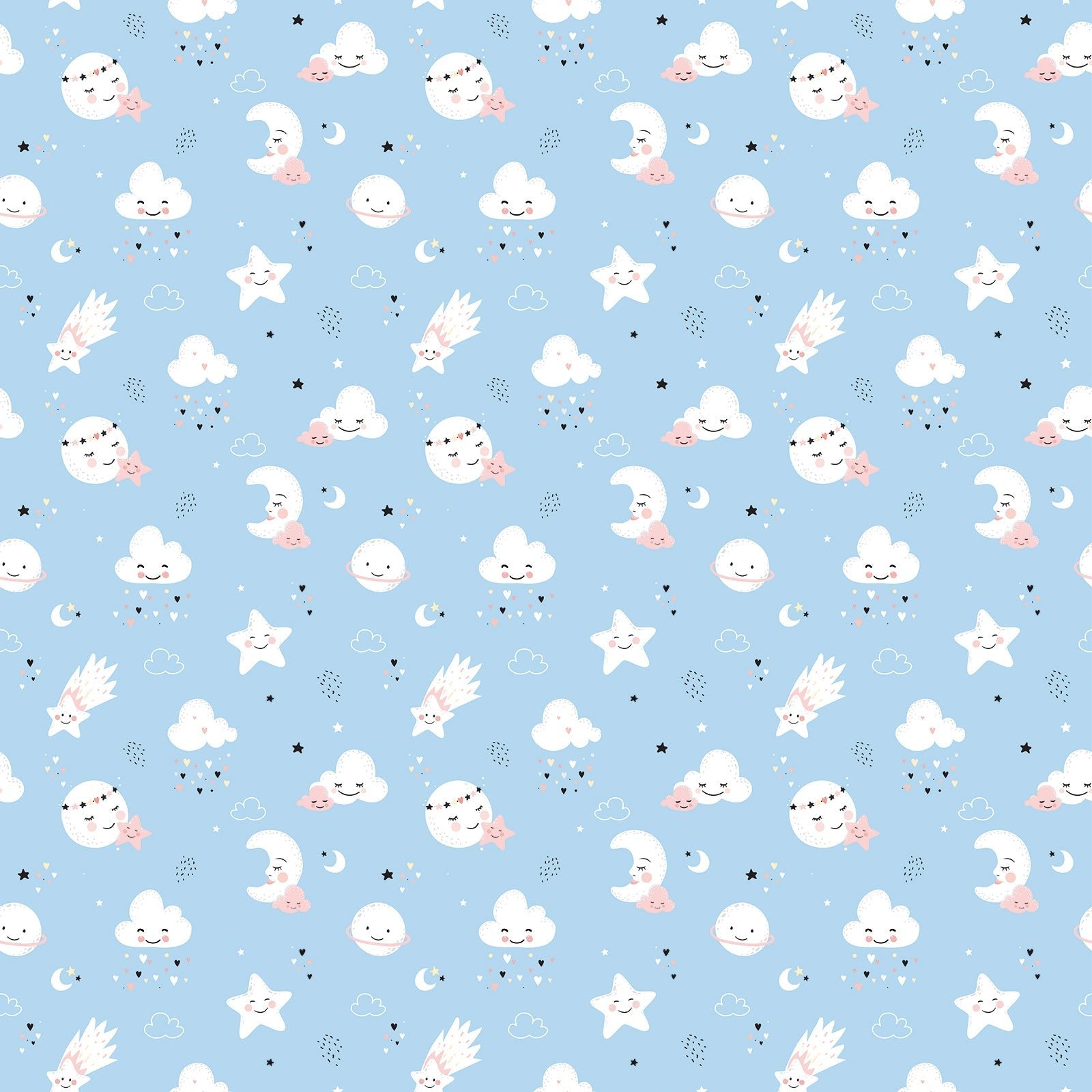 Moons, Stars and Clouds Blue Pattern - OCP TINY THINGS