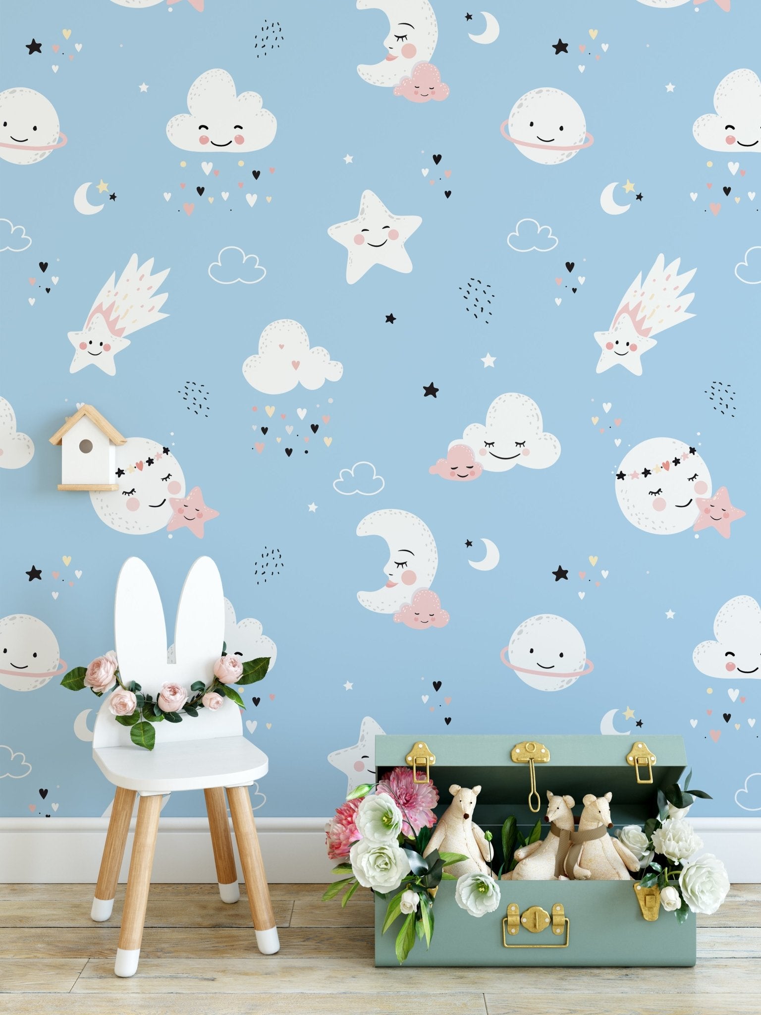 Moons, Stars and Clouds Blue Pattern - OCP TINY THINGS