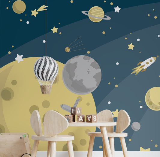 Outer space kids graphic illustration cosmos planets stars satellites illustration for kids - OCP TINY THINGS