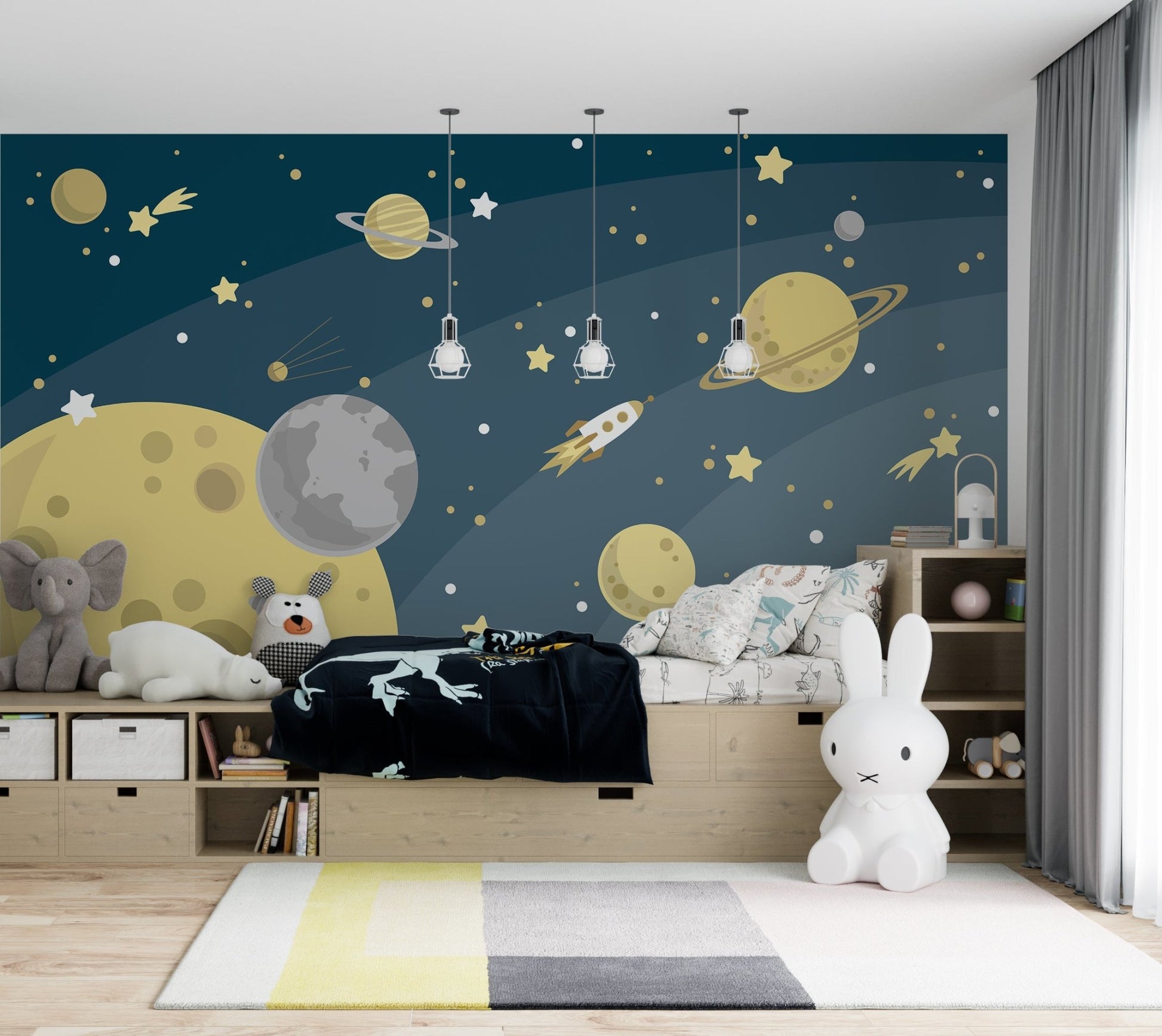 Outer space kids graphic illustration cosmos planets stars satellites illustration for kids - OCP TINY THINGS