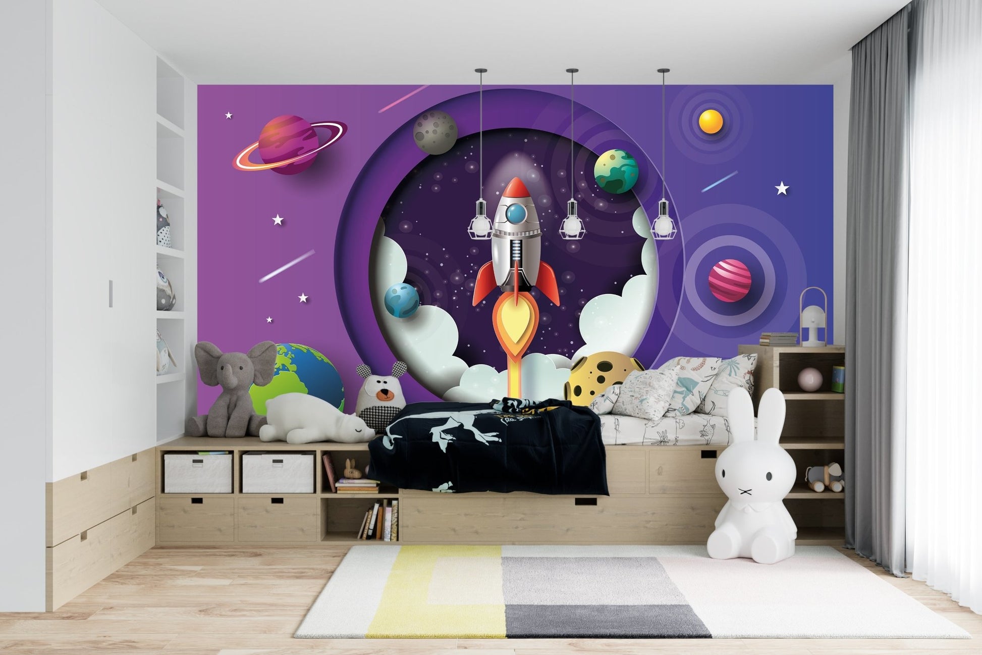 Paper art style of rocket flying in space, start up concept, flat-style illustration - OCP TINY THINGS