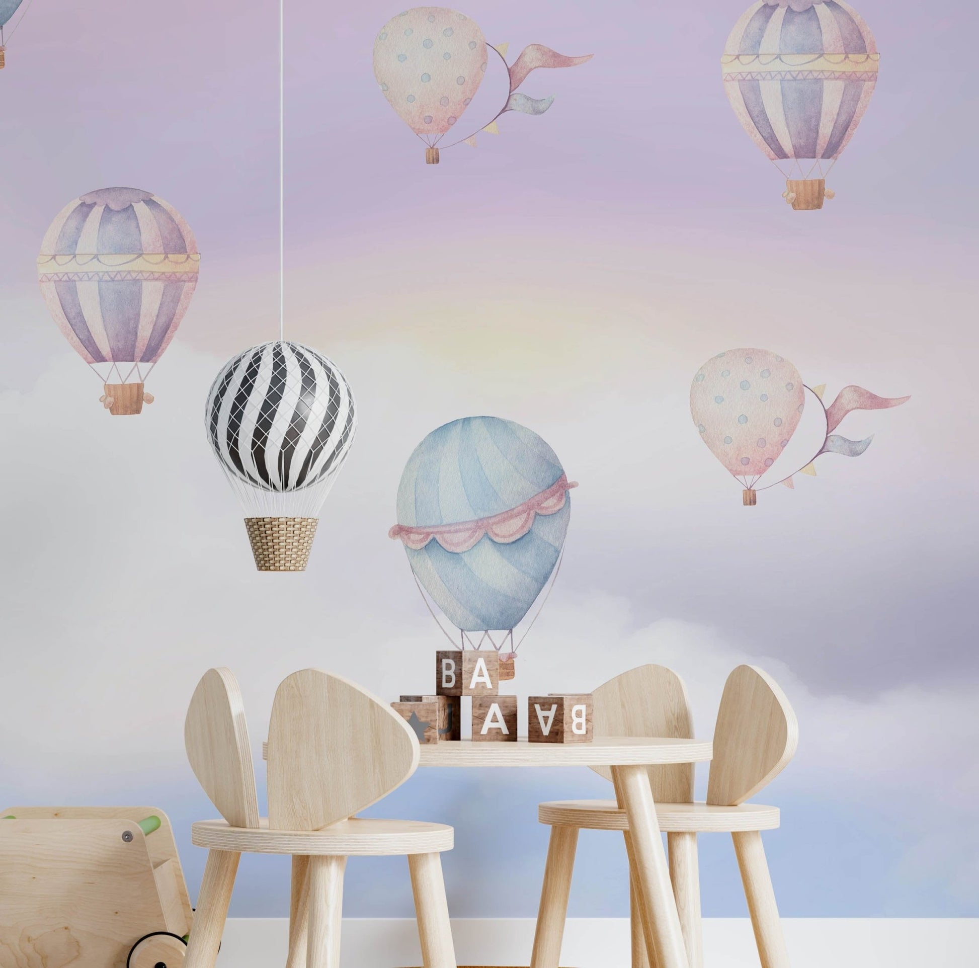 Pink sky and white cloud detail pink clouds colorful clearing sky. Fantasy pastel background Watercolor pattern with balloons and clouds - OCP TINY THINGS