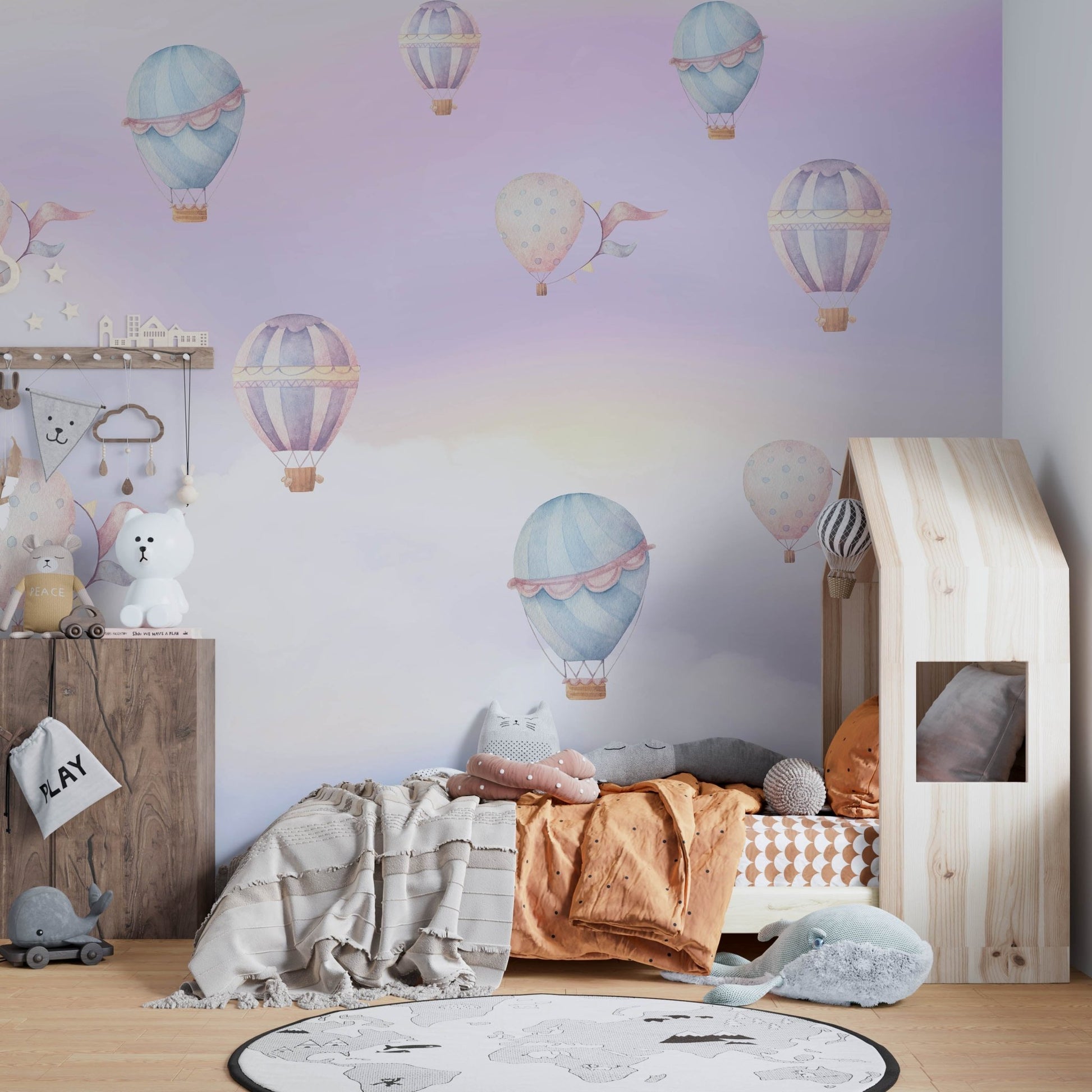 Pink sky and white cloud detail pink clouds colorful clearing sky. Fantasy pastel background Watercolor pattern with balloons and clouds - OCP TINY THINGS