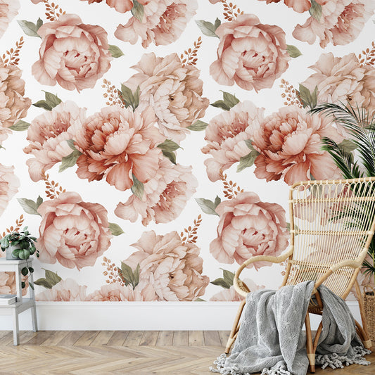 Seamless floral pattern with peony flowers on summer background, watercolor - OCP TINY THINGS