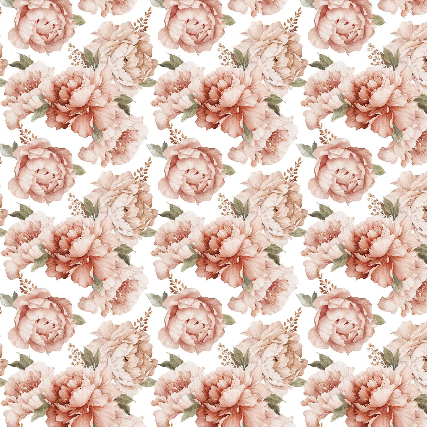 Seamless floral pattern with peony flowers on summer background, watercolor - OCP TINY THINGS
