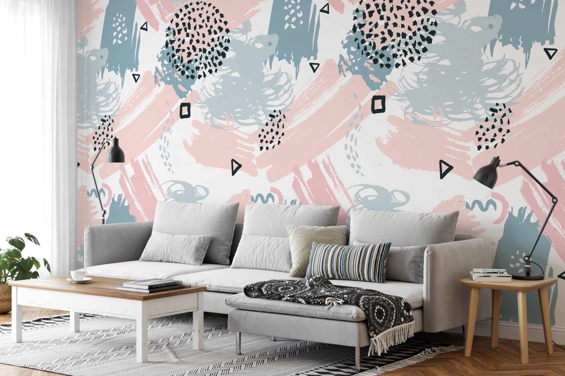 Seamless pattern with brush strokes in memphis style. Background for printing brochure, poster, party, summer print, vintage textile design, card. Pastel colors - OCP TINY THINGS