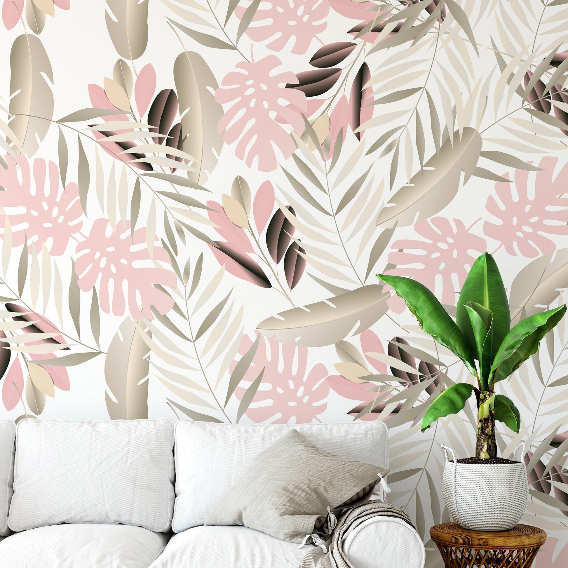 Seamless patterns of tropical leaves in pink - OCP TINY THINGS