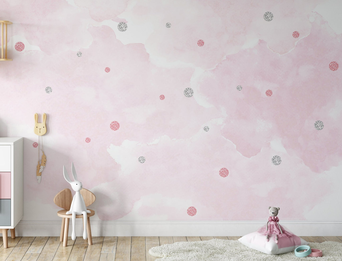 silver and pink dot glitter pattern on pink clouds background - OCP TINY THINGS
