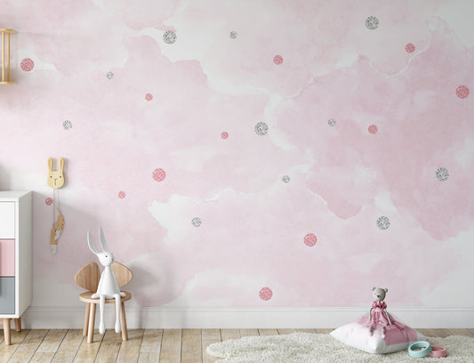 silver and pink dot glitter pattern on pink clouds background - OCP TINY THINGS